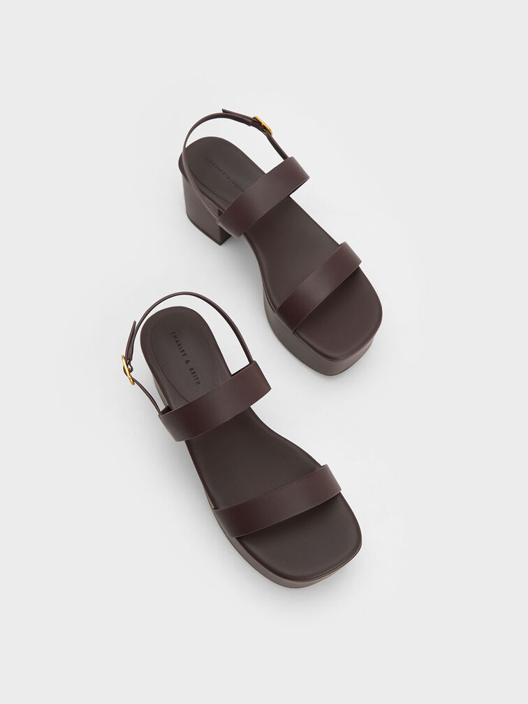 Sandal Platform Slingback Double Strap, Brown, hi-res