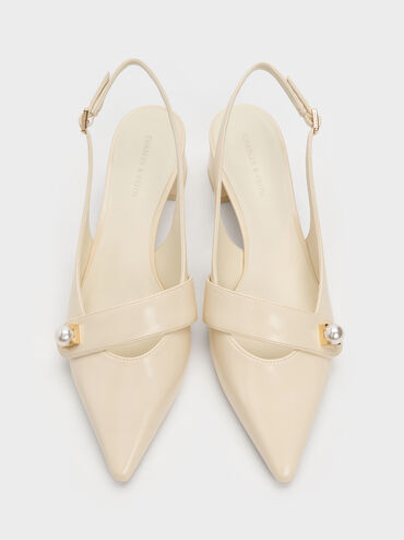 Sepatu Pumps Slingback Pearl Marie, Cream, hi-res