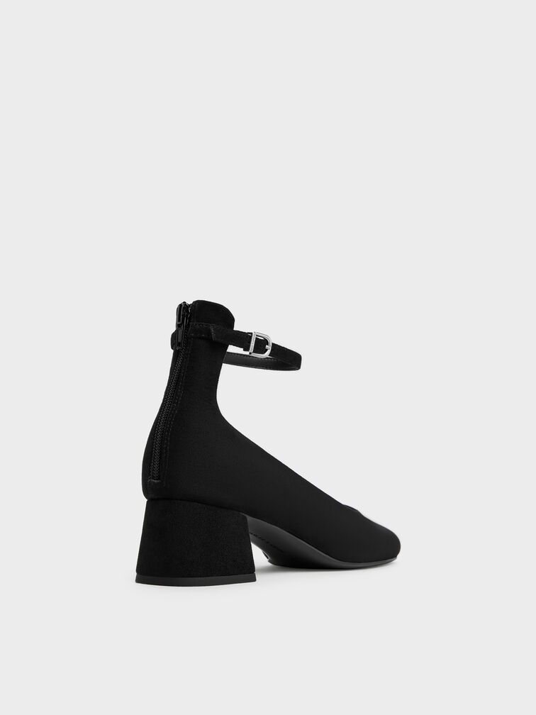 Sepatu Pumps Ankle-Strap Block-Heel Faux Suede, Black Textured, hi-res