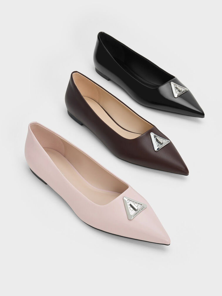 Sepatu Flats Trice Metallic Accent Pointed-Toe, Burgundy, hi-res