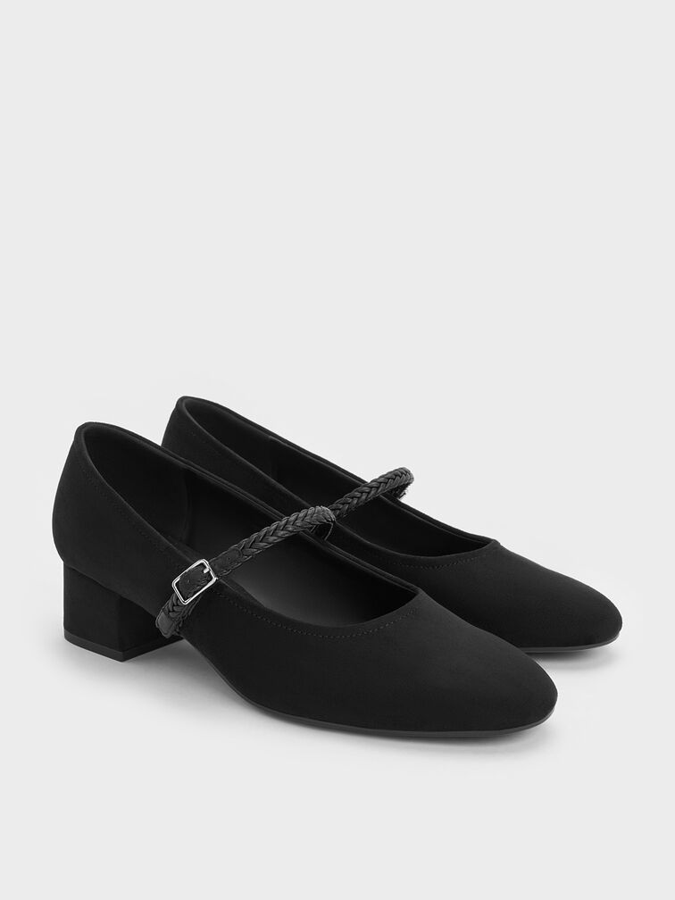 Sepatu Pumps Mary Jane Franca Fuax Suede, Black Textured, hi-res