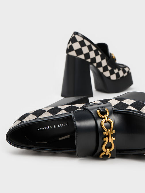 Sepatu Platform Loafers Checkered Metallic Accent, Multi, hi-res