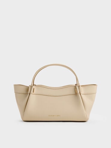 Clarice Pleated Double-Handle Tote Bag, Dusted Oat, hi-res