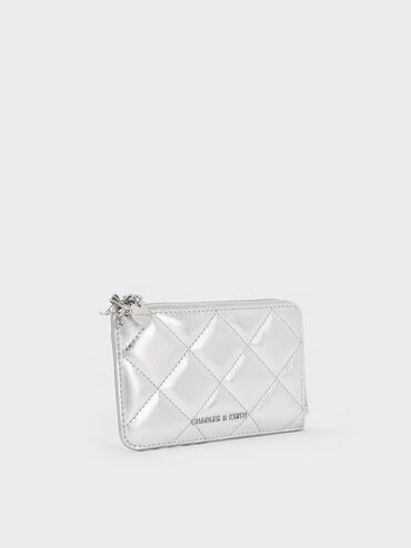 Dompet Zip-Around Quilted Bow-Heart Charm Arrietty, Silver, hi-res