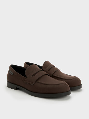 Sepatu Loafers Penny Arven Faux Suede, Dark Brown Textured, hi-res