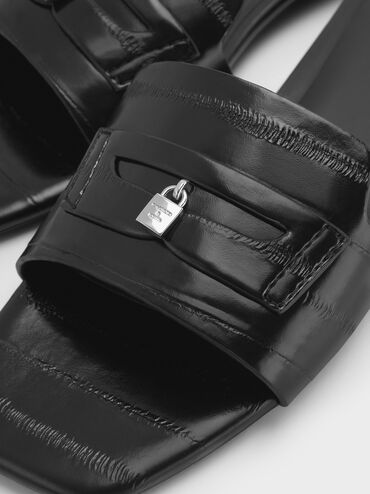 Sandal Slide Eel-Effect Griselda, Animal Print Black, hi-res