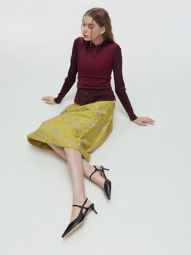 Leather Buckle-Strap Kitten Heels, Black, hi-res