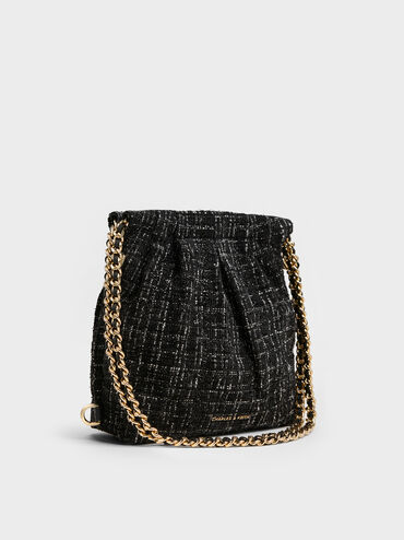 Tas Ransel Two-Way Chain-Handle Tweed Duo, Black Tweed, hi-res