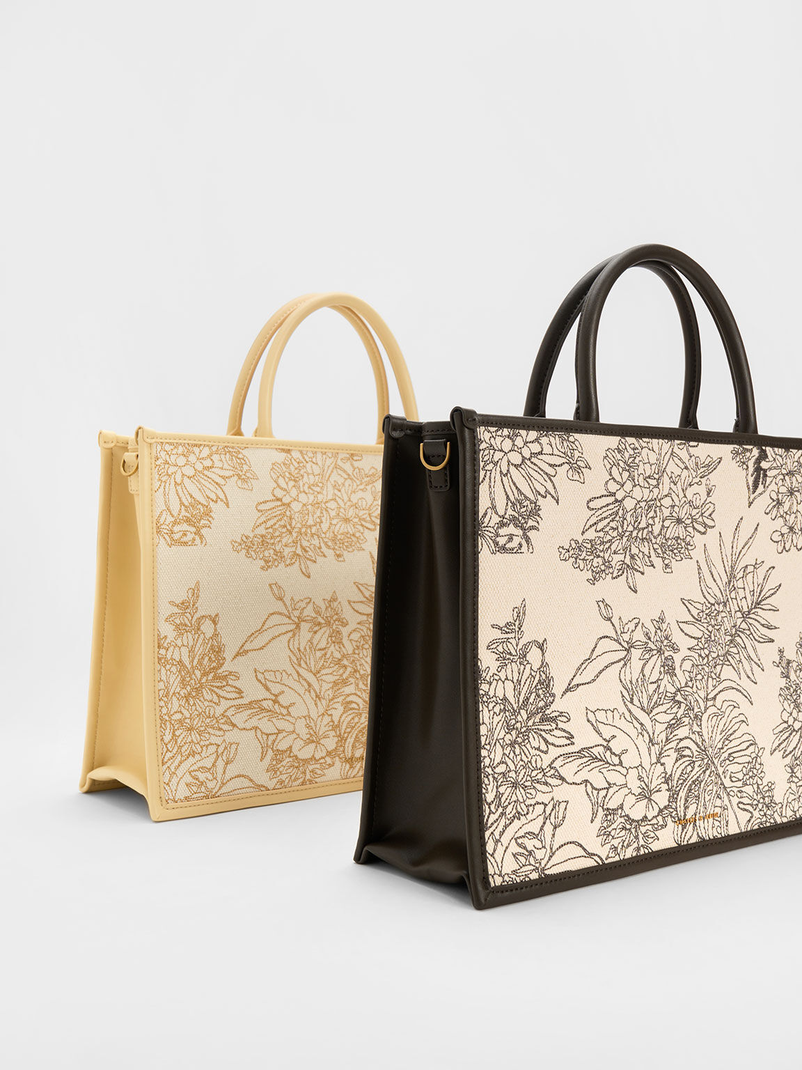 Floral Illustrated Canvas Tote Bag, Dark Moss, hi-res