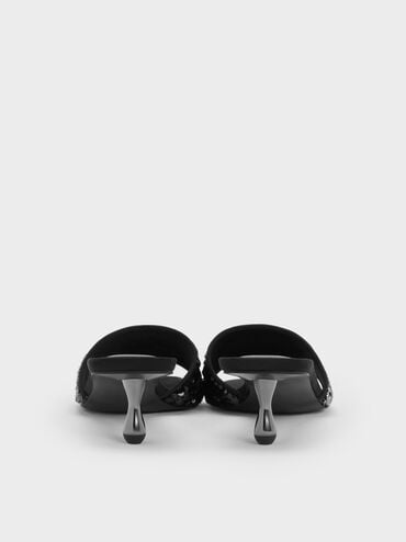 Sepatu Mules Heeled Ruthie Sequinned, Black Textured, hi-res