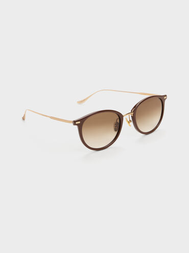 Kacamata Round Metal-Rim Minnow, Pecan Brown, hi-res