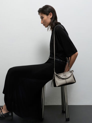 Tas Top Handle Noane Metallic, Pewter, hi-res