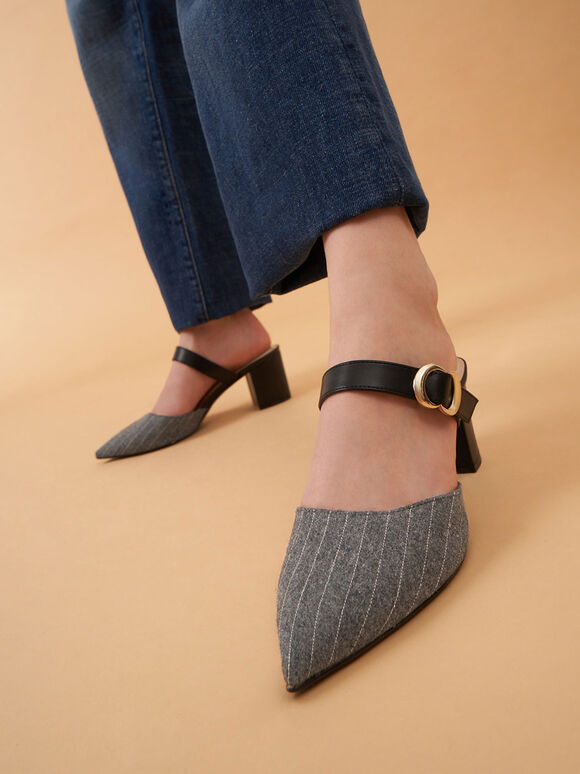Sepatu Pointed-Toe Metallic Accent Felt, Grey, hi-res