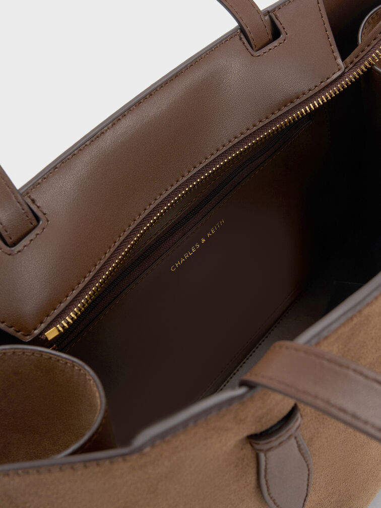 Tas Tote Elongated-Handle Allyn Recycled Suede, Mocha Brown, hi-res