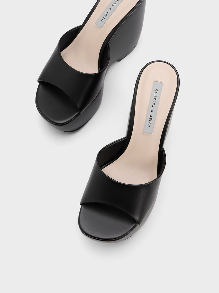 Sepatu Wedge Mules Chunky Platform, Black, hi-res