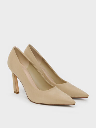 Kerra Faux Suede Pointed High Heels, Beige, hi-res