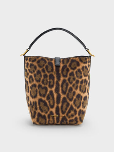 Cesia Leopard-Print Metallic-Accent Bucket Bag, Multi, hi-res
