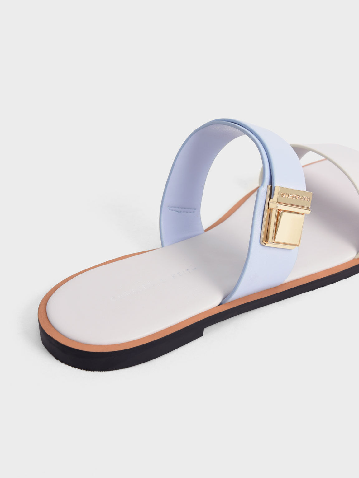 Sandal Slide Metallic Buckle, Light Blue, hi-res
