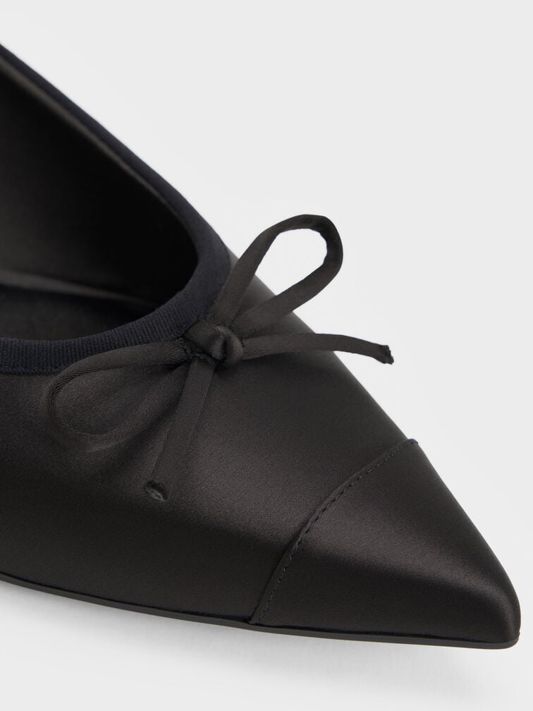 Sepatu Cap-Toe Briella Satin, Black Textured, hi-res