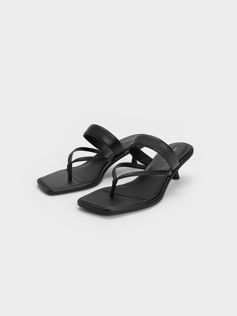 Spool Heel Thong Sandals, Black, hi-res