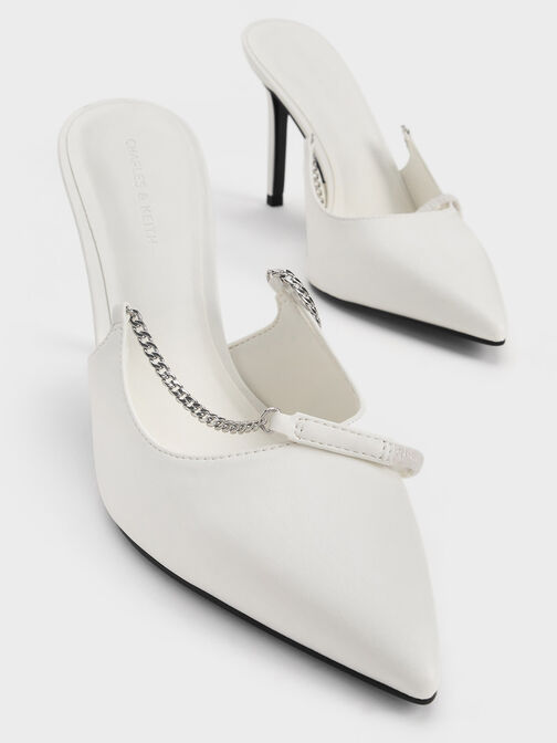Sepatu Slingback Pumps Chain-Link Metallic, White, hi-res