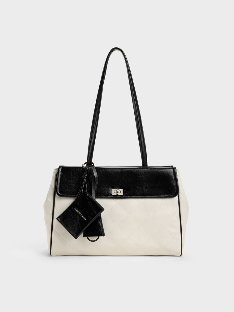 XL Apfra Two-Tone Quilted Tote Bag, Multi Cream, hi-res