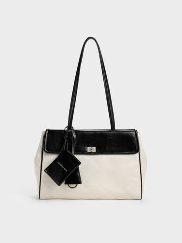 XL Apfra Two-Tone Quilted Tote Bag, Multi Cream, hi-res