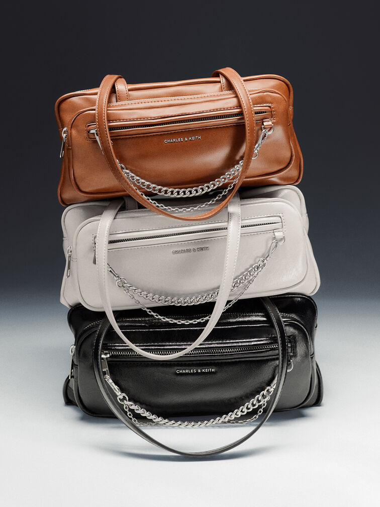 Atwood Chain Elongated Shoulder Bag, Distressed Tan, hi-res