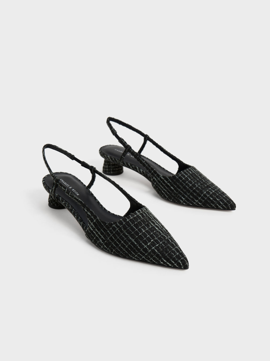 Sepatu Pumps Slingback Tweed Cylindrical Heel, Multi, hi-res