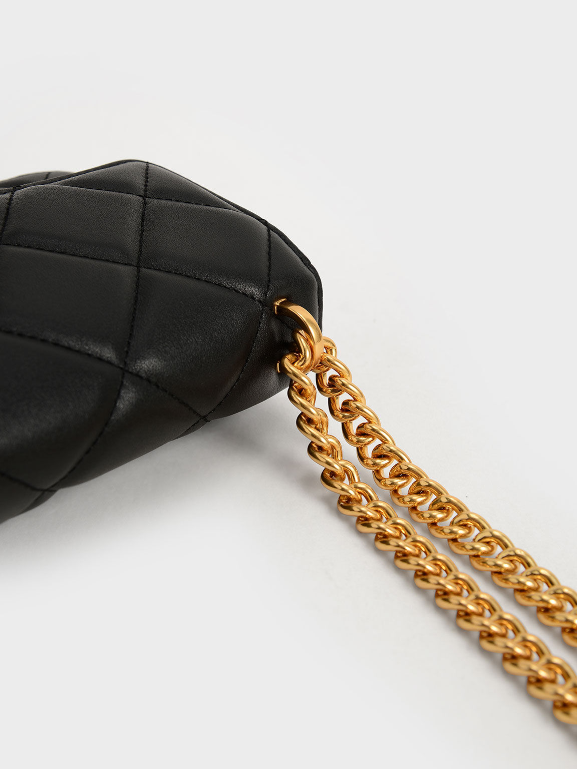 Quilted Leather Chain-Handle Bag, Black, hi-res