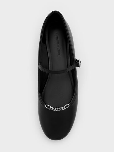 Sepatu Mary Jane Shila Flats Chain, Black, hi-res