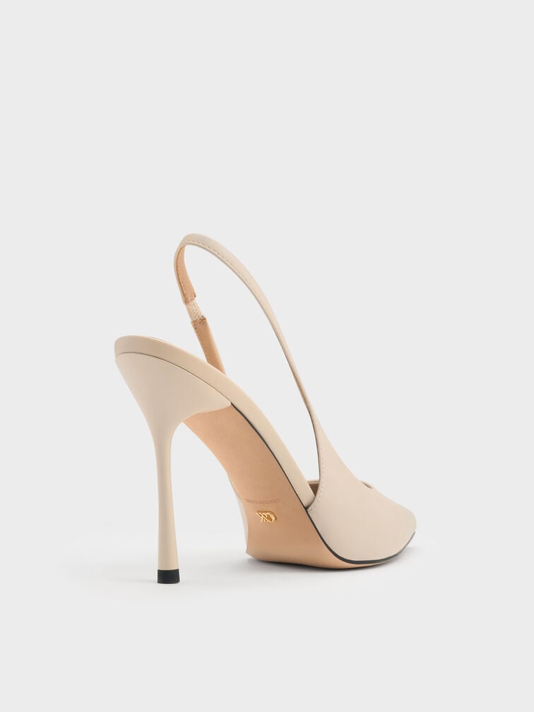 Sepatu Pumps Stiletto Slingback Leather, Oat, hi-res