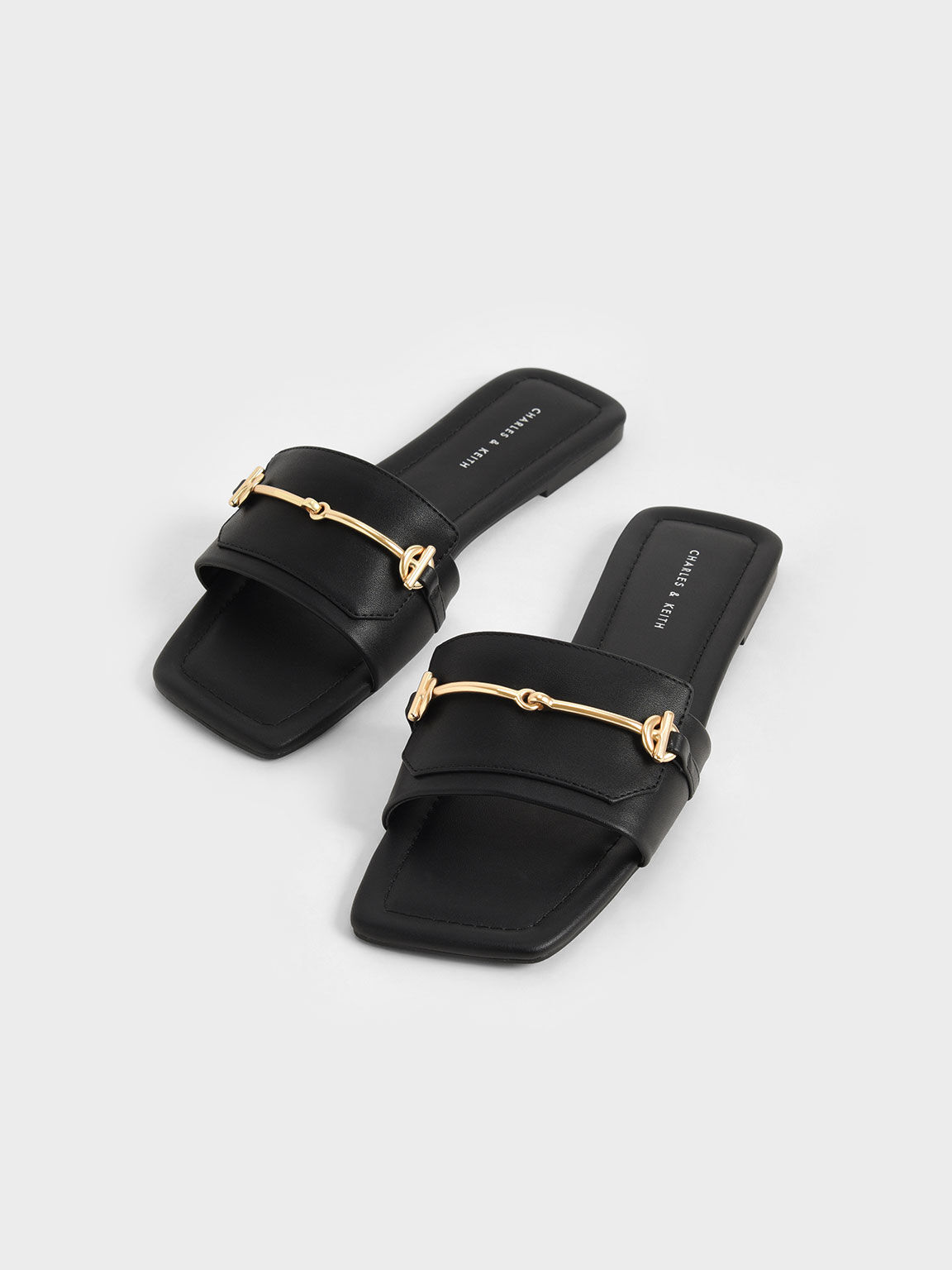 Sandal Slide Metallic Accent, Black, hi-res