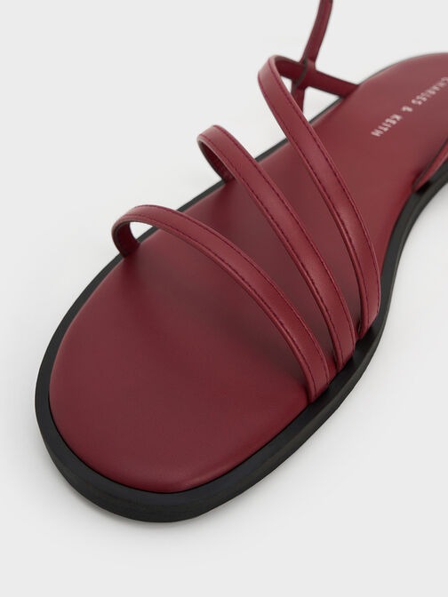 Asymmetric Triple-Strap Sandals, Burgundy, hi-res