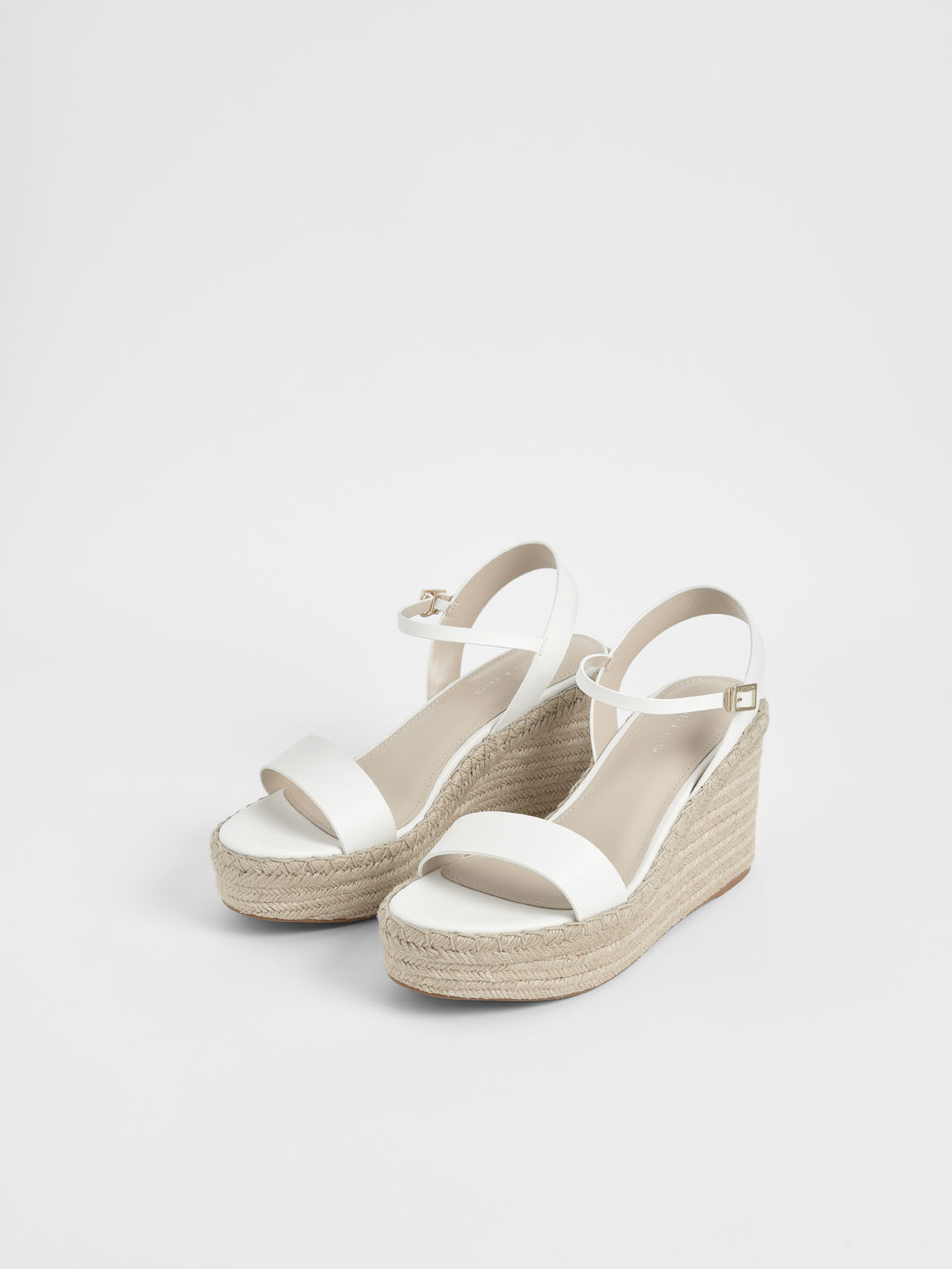 Sandal Ankle Strap Espadrille Wedges, White, hi-res