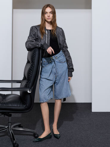 Erinna Metallic-Accent Pointed-Toe Flats, Black Box, hi-res