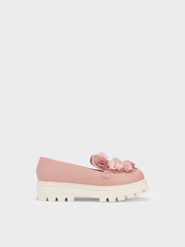 Sepatu Loafers Girls' Floral Mesh, Blush, hi-res