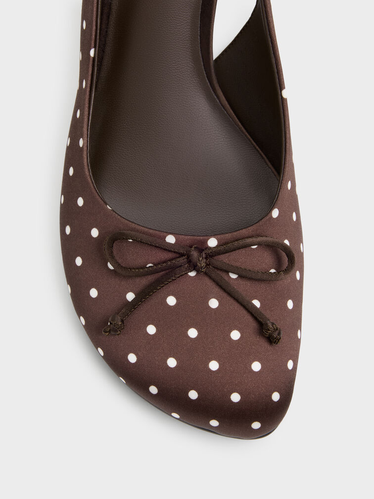 Imani Polka-Dot Asymmetric Slingback Pumps, Dark Brown Textured, hi-res