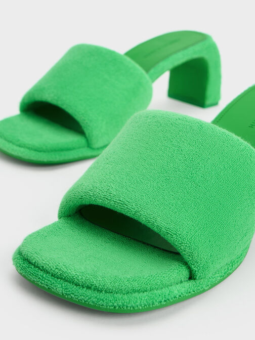 Sepatu Mules Curved-Heel Loey Textured, Green, hi-res