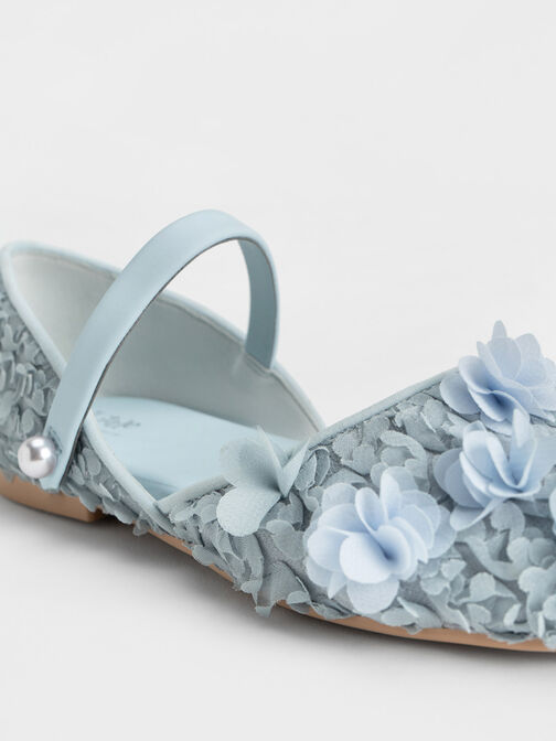 Sepatu Ballerinas Girls' Floral Mesh, Light Blue, hi-res