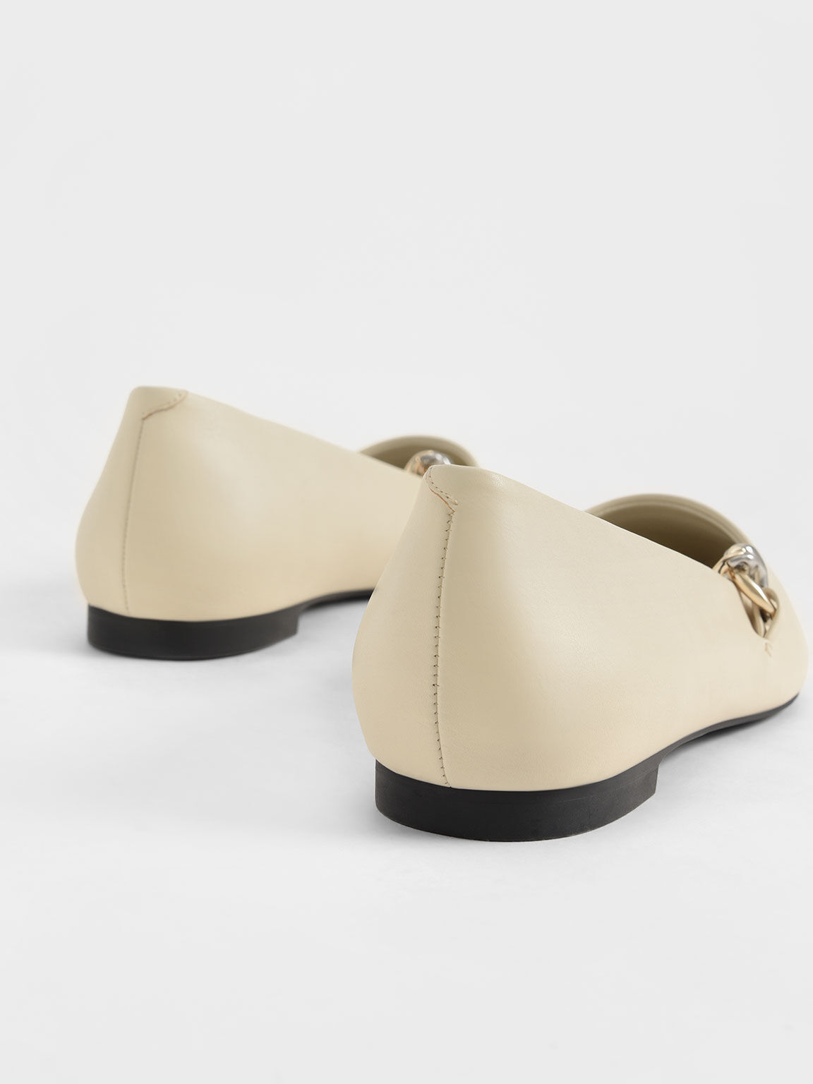 Sepatu Mary Jane Flats Chunky Chain-Link, Chalk, hi-res