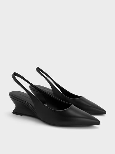 Sepatu Wedges Slingback Sculptural-Heel, Black, hi-res
