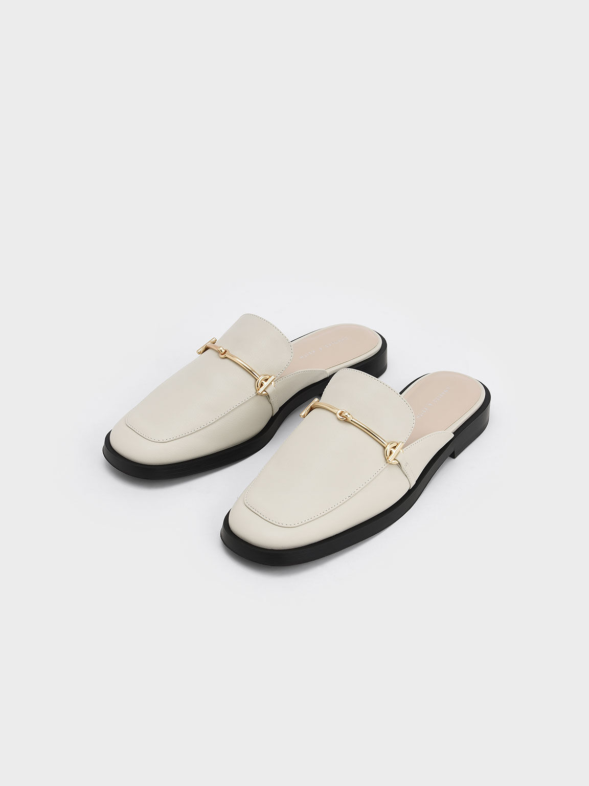 Metallic Accent Loafer Mules, Chalk, hi-res