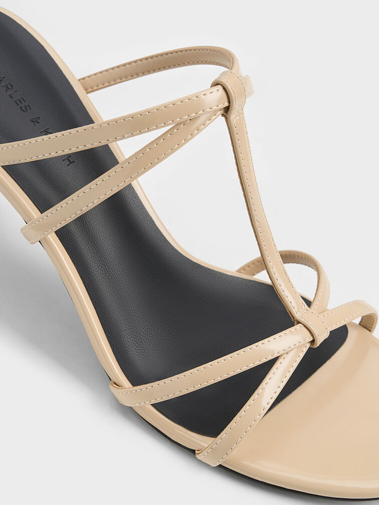 Sepatu Mules Strappy T-Bar Crossover, Beige, hi-res