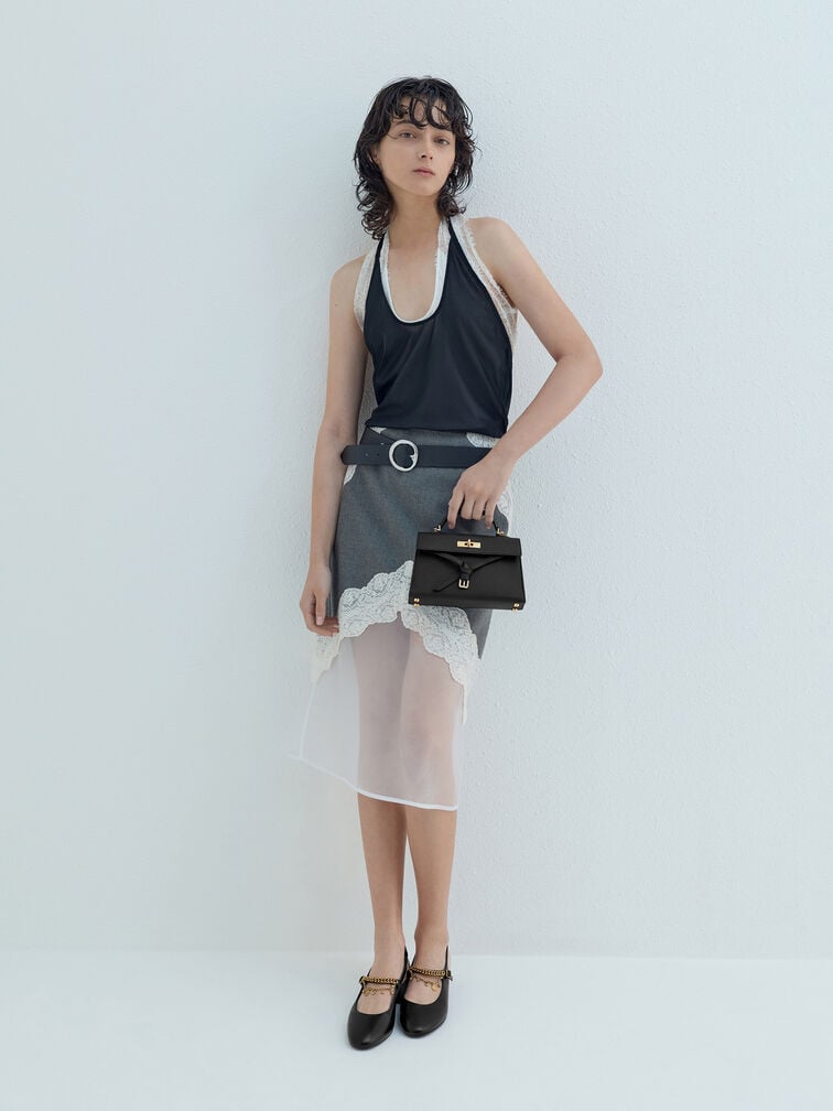 Tas Top Handle Knotted-Belt Tricha, Black, hi-res
