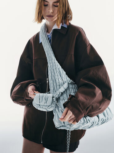 Gantungan Tas Ruched Micro Nylon Klio, Sea Salt Blue, hi-res