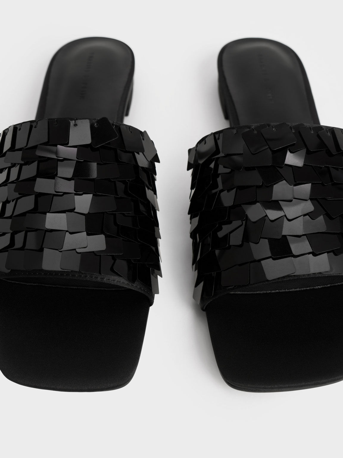 Sandal Slide Satin Sequinned, Black, hi-res