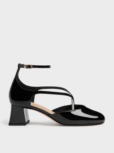 Sepatu Pumps Crossover Leather Patent, Black Patent, hi-res