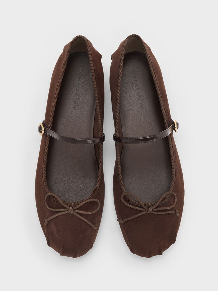 Emiko Faux Suede Bow Mary Jane Flats, Dark Brown Textured, hi-res