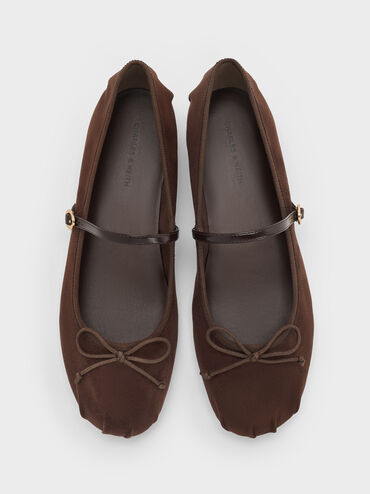 Emiko Faux Suede Bow Mary Jane Flats, Dark Brown Textured, hi-res